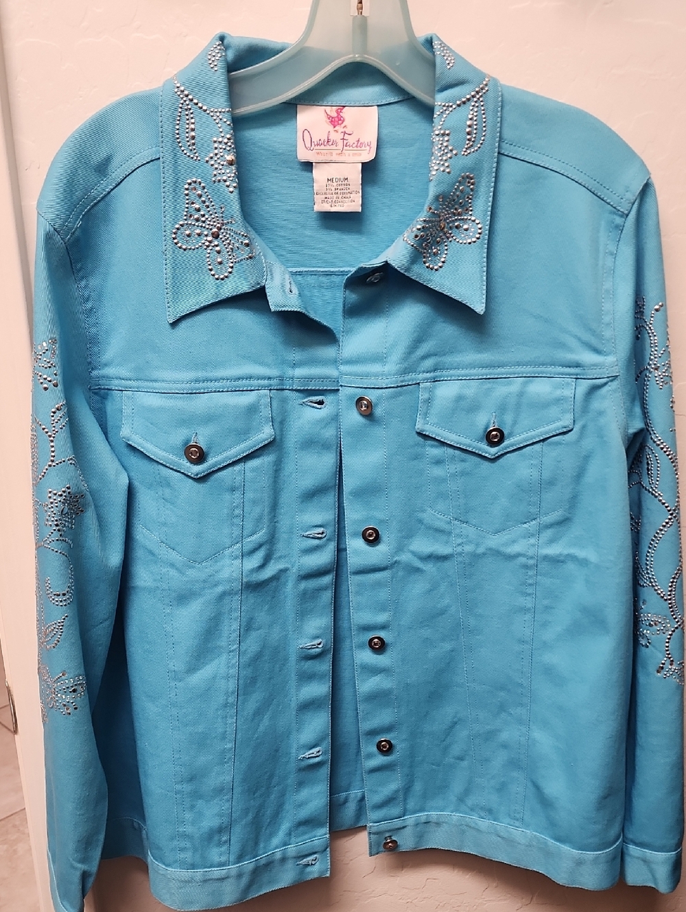 Quacker Factory Turquoise Rhinestone-Trim Jacket